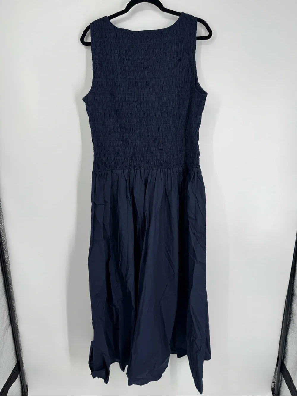 NWT J. Crew Tall Lina Midi Dress Navy Blue Smocked Cotton Sleeveless Size XLTall